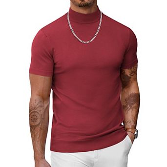 COOFANDY Men' Mock Turtleneck Sweater Short Sleeve Casual Basic Tops Ribbed Knit Pullover Solid Tee