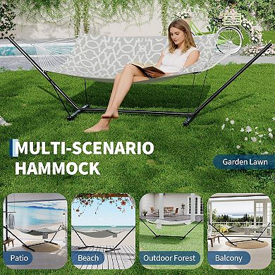 2 Person Outdoor Double Hammock with Steel Stand and Pillow 450 LBS Capacity