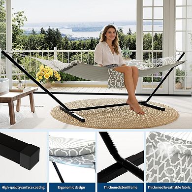 2 Person Outdoor Double Hammock with Steel Stand and Pillow 450 LBS Capacity