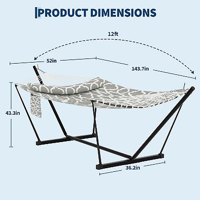 2 Person Outdoor Double Hammock with Steel Stand and Pillow 450 LBS Capacity