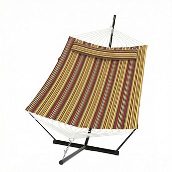 2 Person Outdoor Double Hammock with Steel Stand and Pillow 450 LBS Capacity