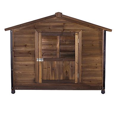 IFMALL Outdoor Large Wooden Cabin Style Dog Kennel with Iron Frame