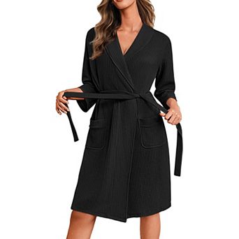 Ekouaer Robes for Women Waffle Knit Bathrobe Lightweight Kimono Robe Knee Length Loungewear