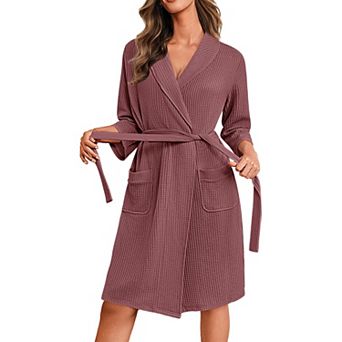 Ekouaer Robes for Women Waffle Knit Bathrobe Lightweight Kimono Robe Knee Length Loungewear