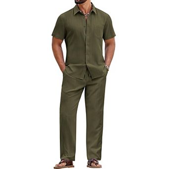 COOFANDY Mens Beach Outfit 2 pc Outfits for Men Casual Summer Matching Sets Shirt and Pant Sets