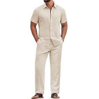 COOFANDY Mens Beach Outfit 2 pc Outfits for Men Casual Summer Matching Sets Shirt and Pant Sets