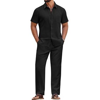 COOFANDY Mens Beach Outfit 2 pc Outfits for Men Casual Summer Matching Sets Shirt and Pant Sets