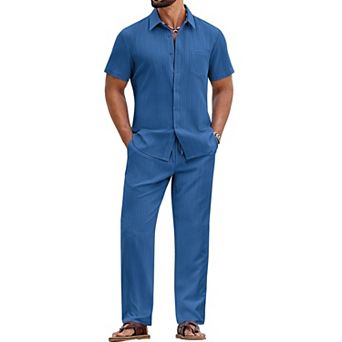 COOFANDY Mens Beach Outfit 2 pc Outfits for Men Casual Summer Matching Sets Shirt and Pant Sets