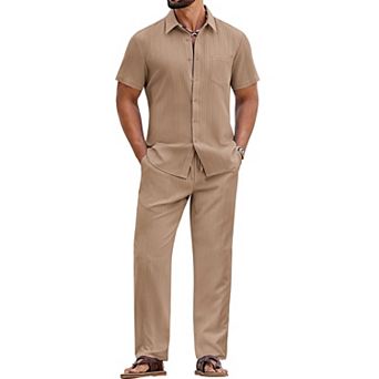 COOFANDY Mens Beach Outfit 2 pc Outfits for Men Casual Summer Matching Sets Shirt and Pant Sets
