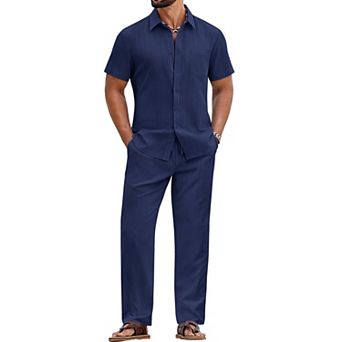COOFANDY Mens Beach Outfit 2 pc Outfits for Men Casual Summer Matching Sets Shirt and Pant Sets