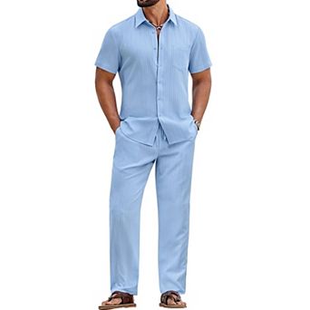 COOFANDY Mens Beach Outfit 2 pc Outfits for Men Casual Summer Matching Sets Shirt and Pant Sets