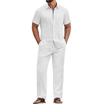 COOFANDY Mens Beach Outfit 2 pc Outfits for Men Casual Summer Matching Sets Shirt and Pant Sets