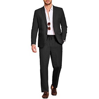 COOFANDY Men' 2 pc Cotton Linen Suit Slim Fit Casual Wedding Groomsmen Tuxedo Prom Party Jacket