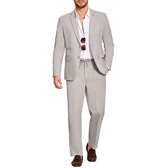 COOFANDY Men' 2 pc Linen Suits Set Casual Lightweight Linen Suit Blazer Jacket and Pants
