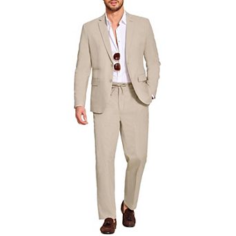 COOFANDY Men' 2 pc Cotton Linen Suit Slim Fit Casual Wedding Groomsmen Tuxedo Prom Party Jacket