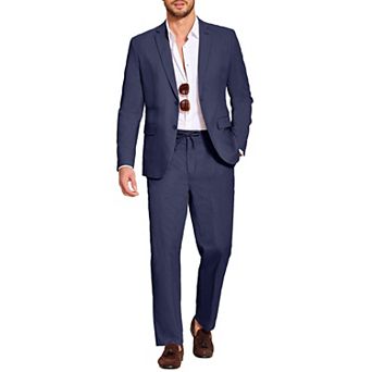 COOFANDY Men' 2 pc Linen Suits Set Casual Lightweight Linen Suit Blazer Jacket and Pants