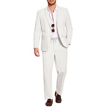 COOFANDY Men' 2 pc Cotton Linen Suit Slim Fit Casual Wedding Groomsmen Tuxedo Prom Party Jacket