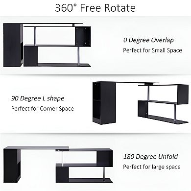 L-Shaped Computer Desk with Large Desktop for Home Office or Study - Black