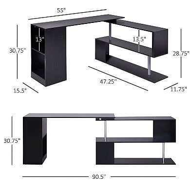L-Shaped Computer Desk with Large Desktop for Home Office or Study - Black