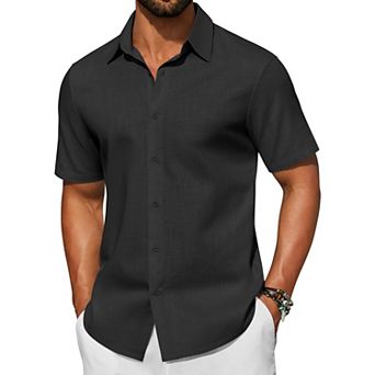 COOFANDY Mens Beach Shirts Short Sleeve Linen Shirts Casual Stylish Shirts Beach Vacation Outfits