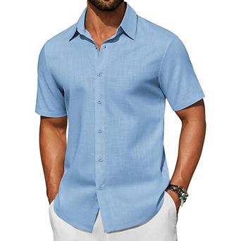 COOFANDY Mens Beach Shirts Short Sleeve Linen Shirts Casual Stylish Shirts Beach Vacation Outfits