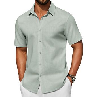 COOFANDY Mens Beach Shirts Short Sleeve Linen Shirts Casual Stylish Shirts Beach Vacation Outfits