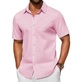 COOFANDY Mens Beach Shirts Short Sleeve Linen Shirts Casual Stylish Shirts Beach Vacation Outfits
