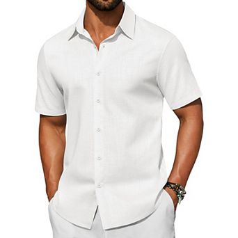 COOFANDY Mens Beach Shirts Short Sleeve Linen Shirts Casual Stylish Shirts Beach Vacation Outfits