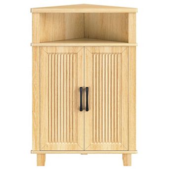 Corner Storage Cabinet with Shelf Fluted Panel Small Corner Organizer for Bathroom Living Room