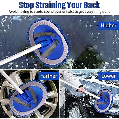 62" Microfiber Car Wash Brush with Long Handle, Scratch-Free Chenille Replacement Head Kit