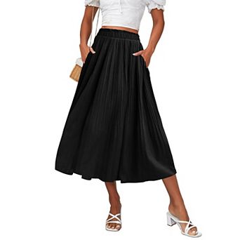 Zeagoo Womens Casual Boho Skirt Polka Dot High Waist Pleated A-Line Swing Midi Skirts with Pockets