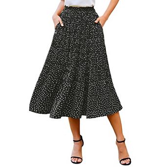 Zeagoo Womens Casual Boho Skirt Polka Dot High Waist Pleated A-Line Swing Midi Skirts with Pockets