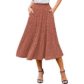 Zeagoo Womens Casual Boho Skirt Polka Dot High Waist Pleated A-Line Swing Midi Skirts with Pockets