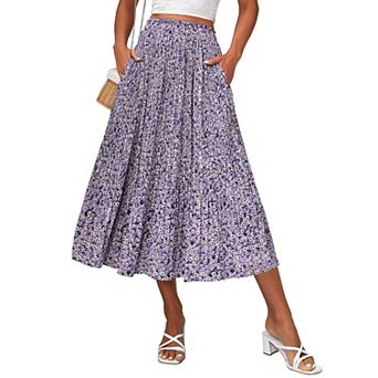 Zeagoo Womens Casual Boho Skirt Polka Dot High Waist Pleated A-Line Swing Midi Skirts with Pockets