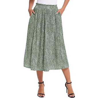 Zeagoo Womens Casual Boho Skirt Polka Dot High Waist Pleated A-Line Swing Midi Skirts with Pockets