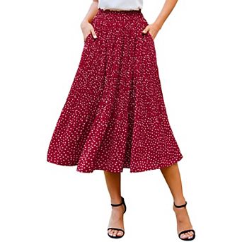 Zeagoo Womens Casual Boho Skirt Polka Dot High Waist Pleated A-Line Swing Midi Skirts with Pockets