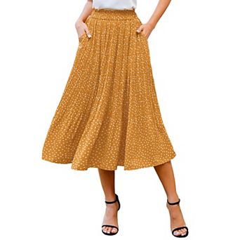 Zeagoo Womens Casual Boho Skirt Polka Dot High Waist Pleated A-Line Swing Midi Skirts with Pockets