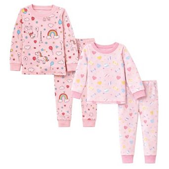 Kids Girls Rainbows Candy 2-Pack Pajamas Snug Fit PJs Long Sleeve