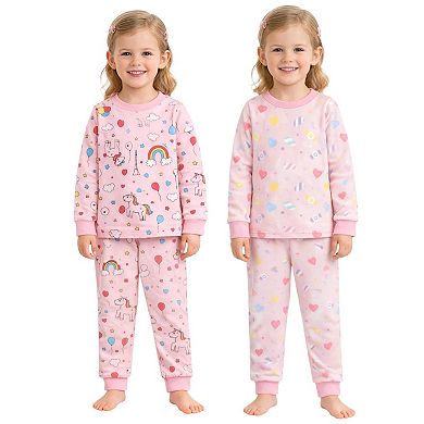 Kids Girls Rainbows Candy 2-Pack Pajamas Snug Fit PJs Long Sleeve