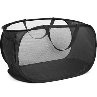Collapsible Mesh Laundry Hamper with Side Pocket Foldable Basket Durable Handles