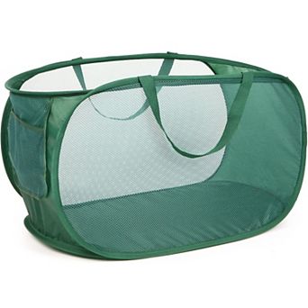Collapsible Mesh Laundry Hamper with Side Pocket Foldable Basket Durable Handles