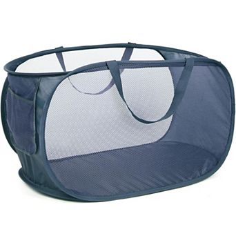 Collapsible Mesh Laundry Hamper with Side Pocket Foldable Basket Durable Handles
