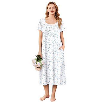Ekouaer Nightgowns for Women Long Sleepshirts Lace Nightdress Short Sleeve Soft House Dress