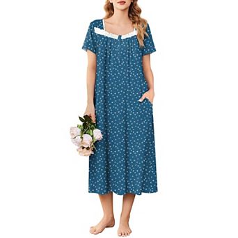 Ekouaer Nightgowns for Women Long Sleepshirts Lace Nightdress Short Sleeve Soft House Dress