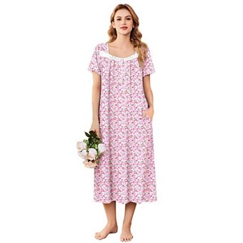 Ekouaer Nightgowns for Women Long Sleepshirts Lace Nightdress Short Sleeve Soft House Dress