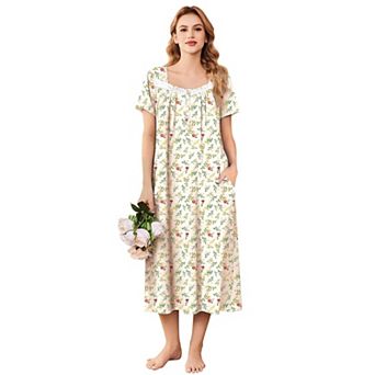 Ekouaer Nightgowns for Women Long Sleepshirts Lace Nightdress Short Sleeve Soft House Dress