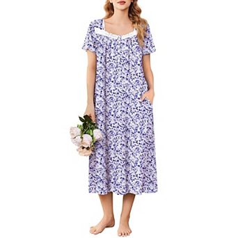 Ekouaer Nightgowns for Women Long Sleepshirts Lace Nightdress Short Sleeve Soft House Dress