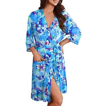Ekouaer Robes for Women Knee Length Kimono Bathrobe Lightweight 3/4 Sleeve Sleepwear soft