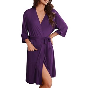 Ekouaer Robes for Women Knee Length Kimono Bathrobe Lightweight 3/4 Sleeve Sleepwear soft