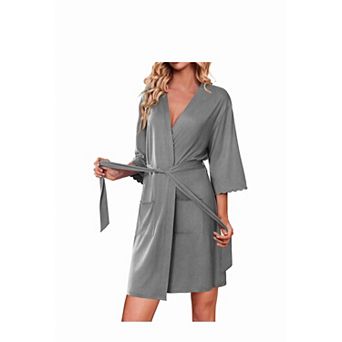 Ekouaer Robes for Women Knee Length Kimono Bathrobe Lightweight 3/4 Sleeve Sleepwear soft